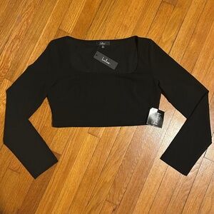Chic Night Out Black Long Sleeve Square Neck Top